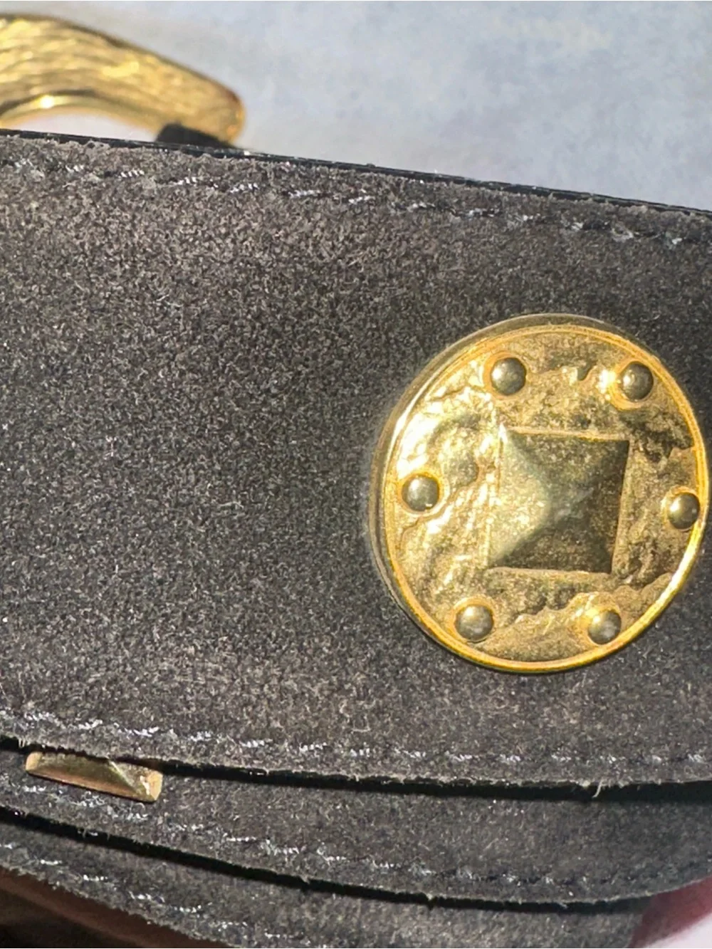 vintage Escada Gold Studded Oval Buckle Women's Belt - Black
